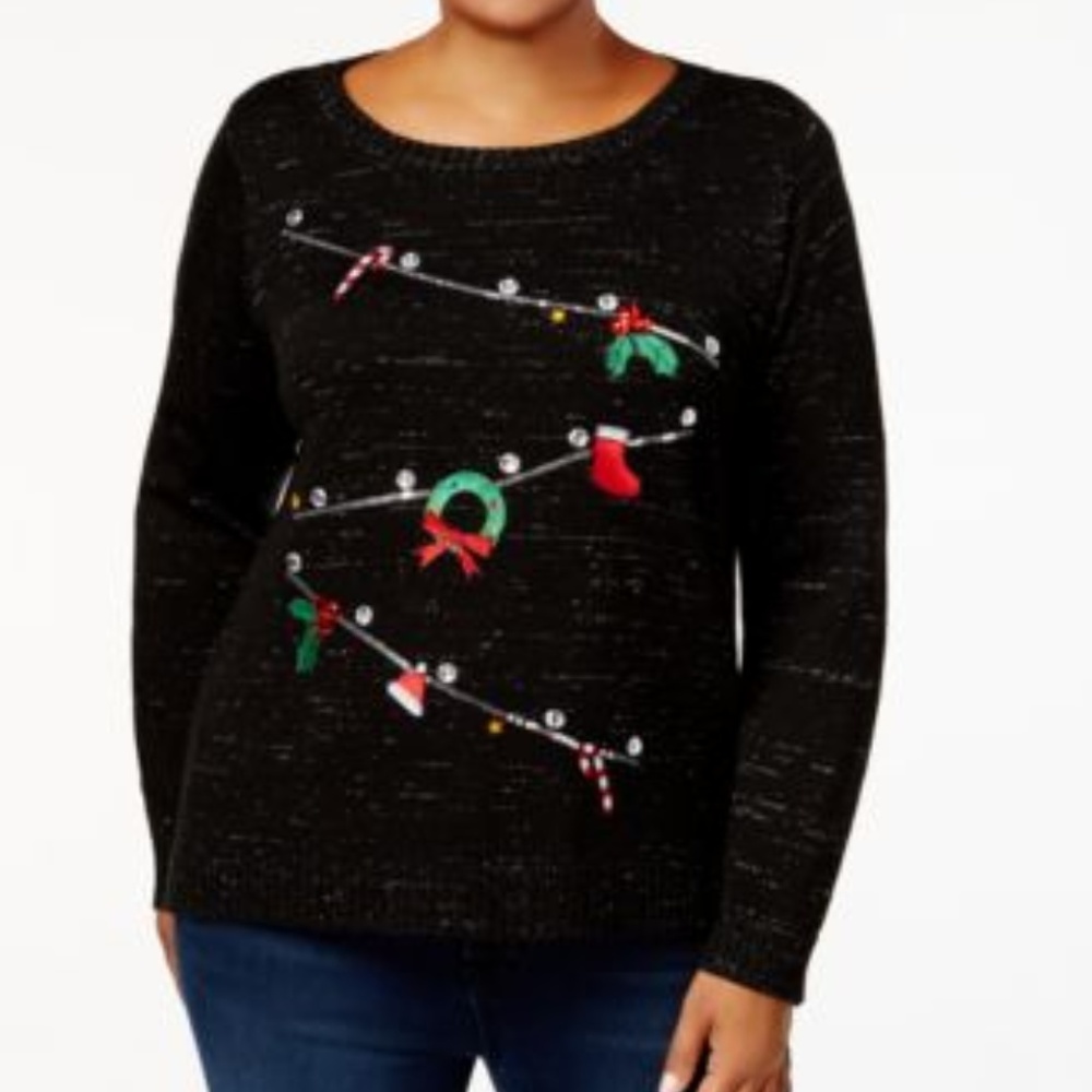 Karen Scott Holiday Deep Black Sweater NWT